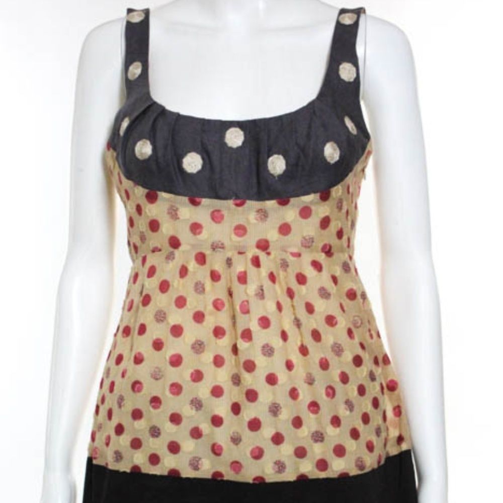 Tocca Polka Dot Sleeveless Pleated Top Sz. 6